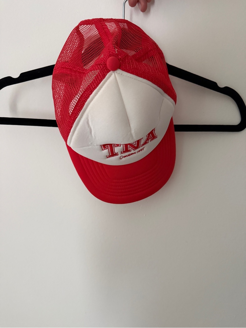 Aritzia Red and White Mesh Trucker Cap